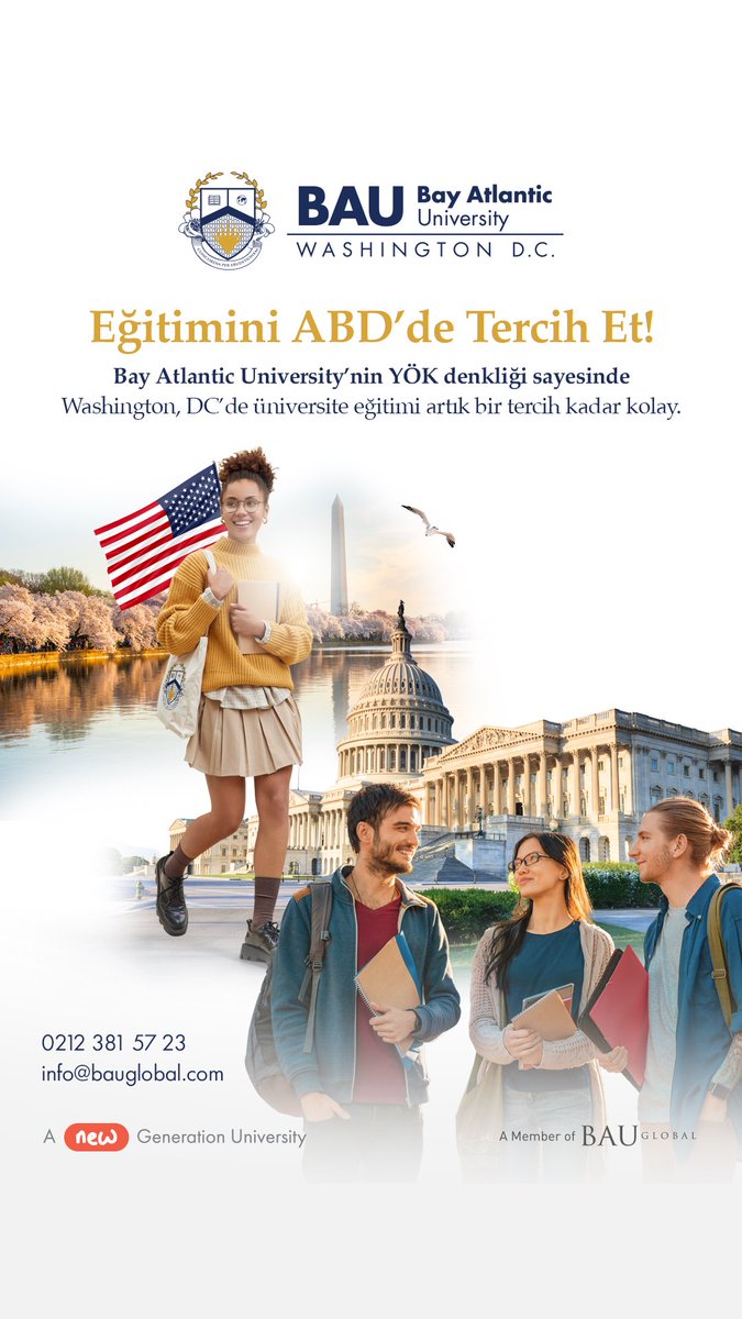 Sen de Uğurlu geleceğine yurt dışında devam etmek istiyorsan; tercihlerine YÖK tarafından akredite edilen BAU Bay Atlantic University'i eklemeyi unutma. 📚🌏