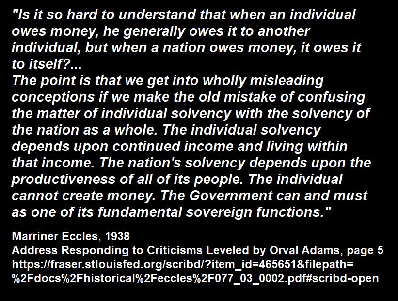 @SenateGOP @ChuckGrassley @BudgetGOP The so-called national debt is simply all the money US govt. has issued into existence since 1789 that it hasn't taxed out of the economy yet. These are the net financial assets of the private sector. It functions as the money supply.