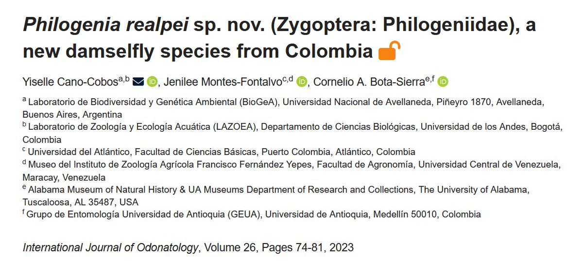 ypcanoTKD's tweet photo. Ayer salió publicada esta especie nueva para Colombia, que es muy especial ya que su nombre es un homenaje a mi papá académico, Emilio Realpe. Un gran profesor y una gran persona, que además ayudó a cimentar esta nueva etapa en la odonatología colombiana https://t.co/pbu2HXIYOv