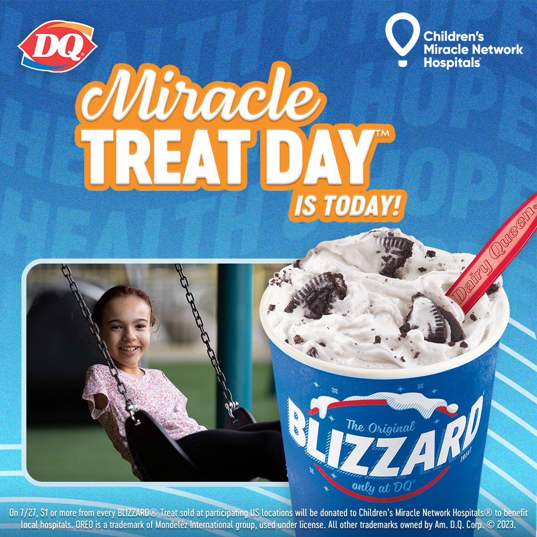 AHNBaldwin's tweet photo. Today’s the day! When you buy a Blizzard at a participating @DairyQueen location, you’ll be supporting Atrium Health Navicent Beverly Knight Olson Children’s Hospital! 
#MiracleTreatDay 
@CMNHospitals https://t.co/wLJs404AKg