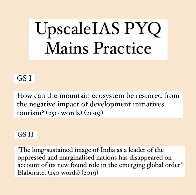 UpscaleIAS's tweet photo. Multiple articles in the newspapers these days are based on the deterioration that the mountain ecosystem is facing due to anthropological and tourism pressures.
Keep making notes.
Keep practicing. 
Answer writing is the key to a comprehensive preparation. 
#upsc https://t.co/9i99NsThAY
