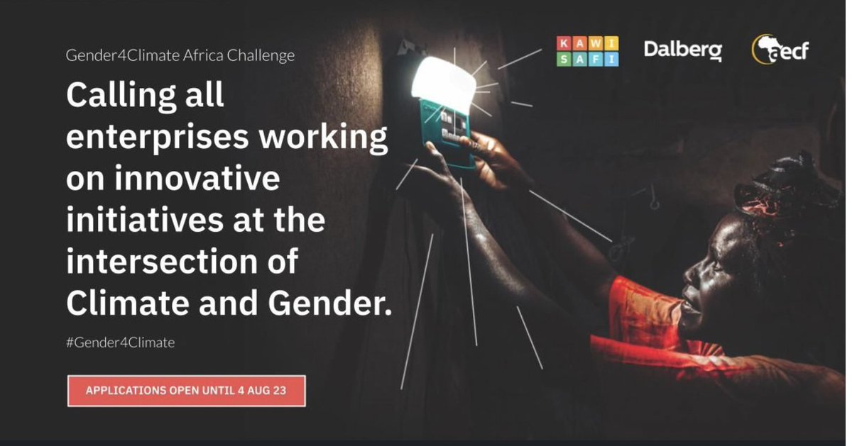 cdknetwork's tweet photo. 📢Kawasafi ventures, @DalbergTweet & @AECFAfrica has launched the #Gender4Climate Challenge Africa for East African enterprises.
Applicants stand a chance to pitch ideas at the Africa Climate Summit & could win up to $40,000.
🗓️Deadline:4 August
More info➡️https://t.co/gR4TzdFoa7 https://t.co/3dfkThRTJI