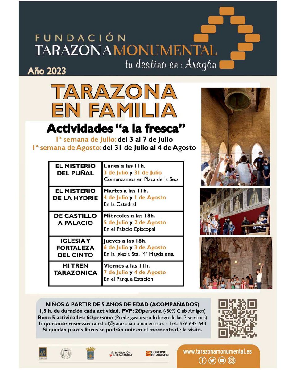 📣 #Tarazona te espera con actividades para toda la familia este mes de agosto!

📅 Del 31 de julio al 4 de agosto disfruta de talleres a través de los cuales se conoce el legado histórico de Tarazona.

+info en 📧 catedral@tarazonamonumental.com o en el 📞976.642.643.