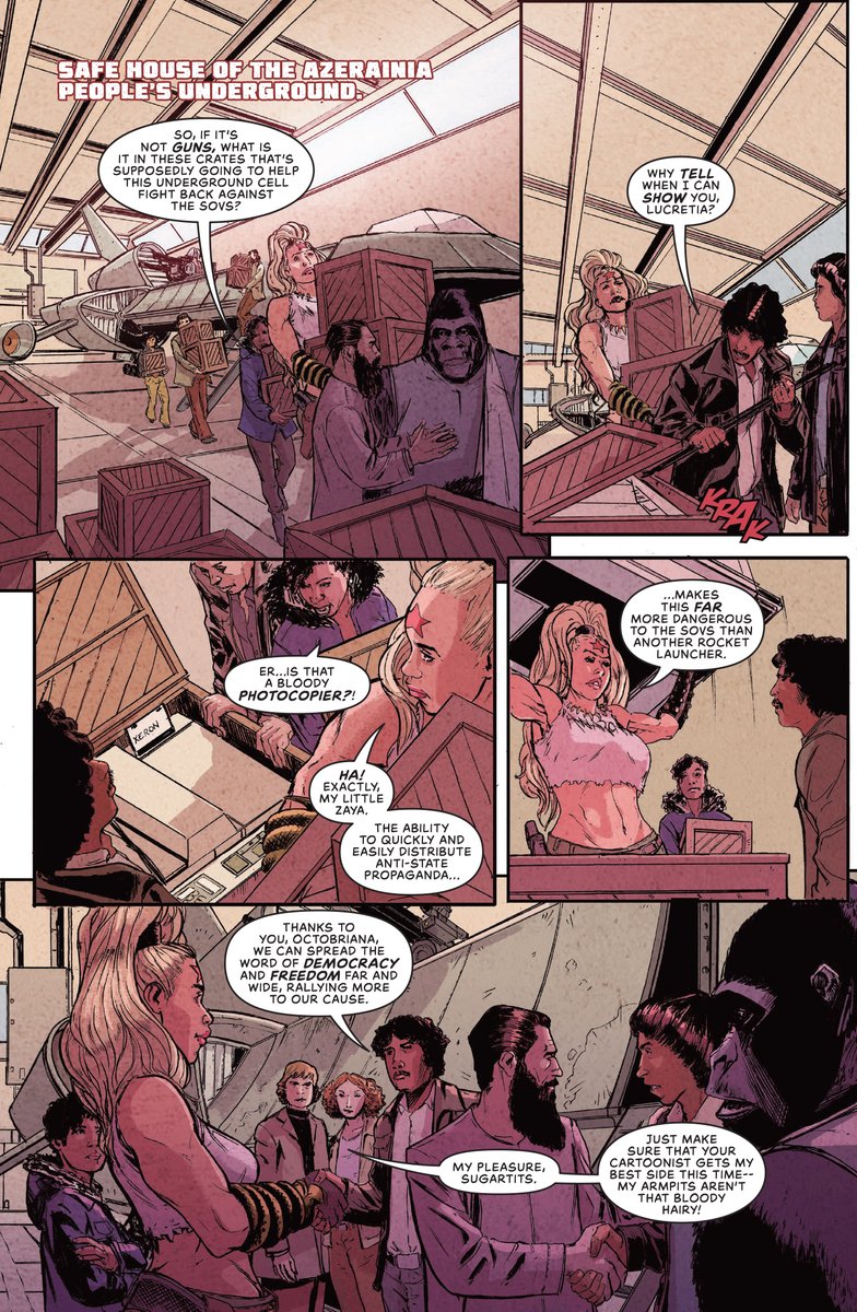 OctobrianaComic's tweet image. ⚡️ On Sale 16 August! ⚡️

The climatic conclusion of @OctobrianaComic Full Tilt Boogie #2 is almost here!

W: @stoonami @tamoorh
A: @nstevenharris @garyerskine @simonfraser
C: @YanickPaquette @RUFUS_DAYGLO @SofieDodgson

#Octobriana #FullTiltBoogie #RedGirlSummer