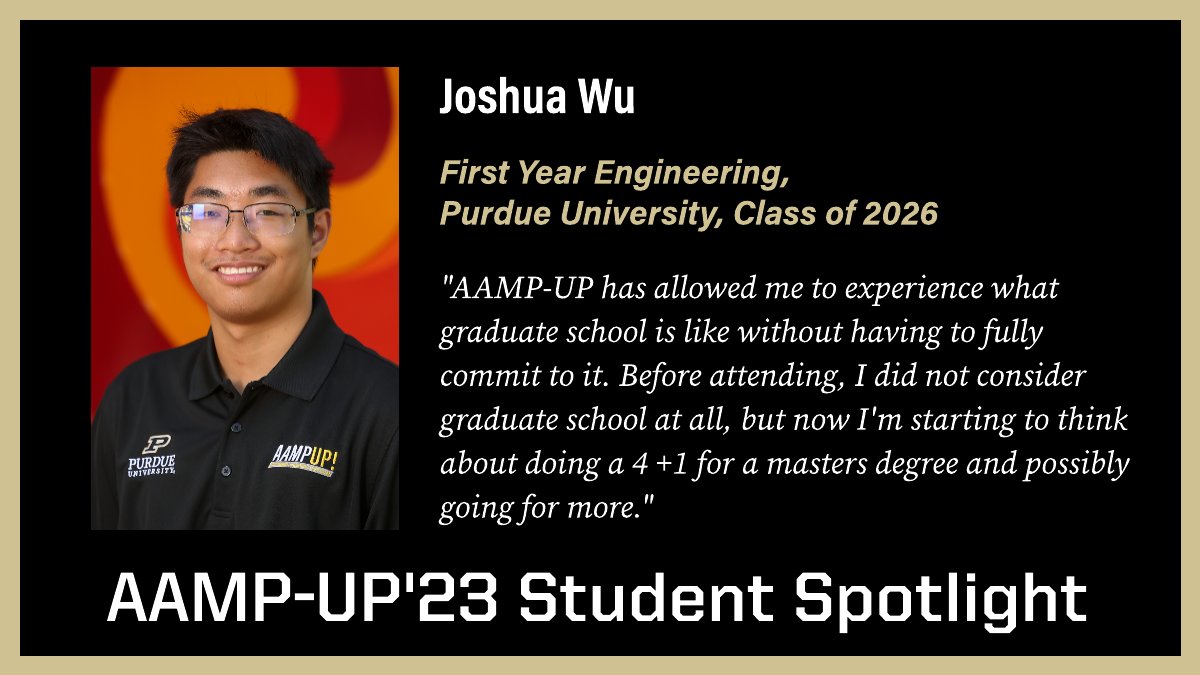 Joshua Wu uses computational chemistry to simulate chemical reactions and create reaction networks for #energeticmaterials. Participating in AAMP-UP has inspired him to consider graduate school.