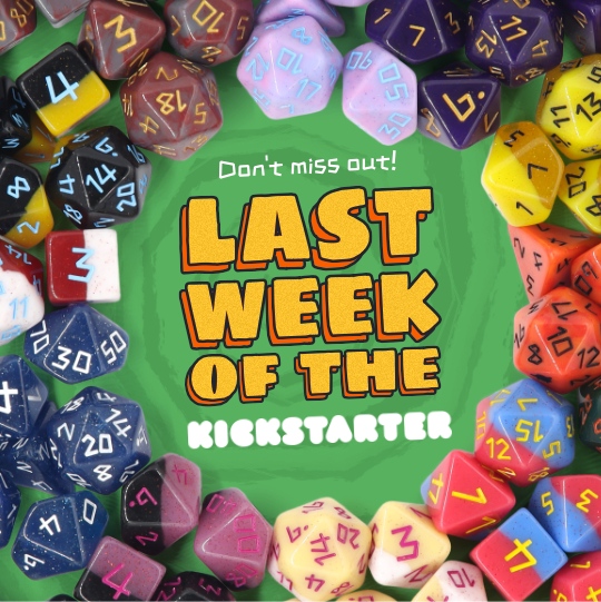 DiceGoblinUK's tweet photo. It's the final countdown! 🎇 7 days left of the Misfits & Mayhem Kickstarter.
Thank you to every backer, large & small 💚
Pledge today @ https://t.co/dix1pnUy6Q
#dicegobin #dice #dnddice #rpgdice #dnd #kickstarter #dndkickstarter #dicekickstarter #dnd5e #ttrpg #tabletop https://t.co/hDbVH7QbOj