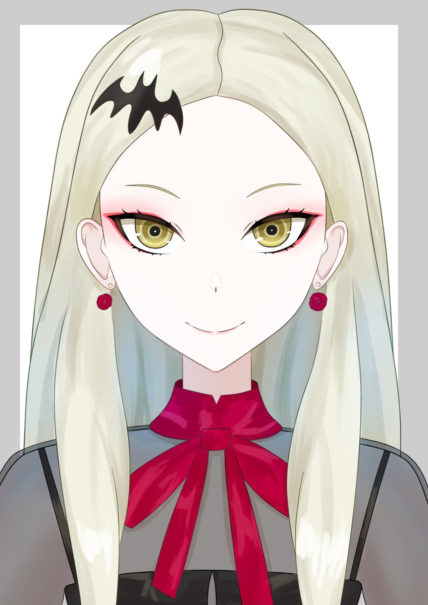 1girl solo jewelry smile earrings long hair yellow eyes  illustration images
