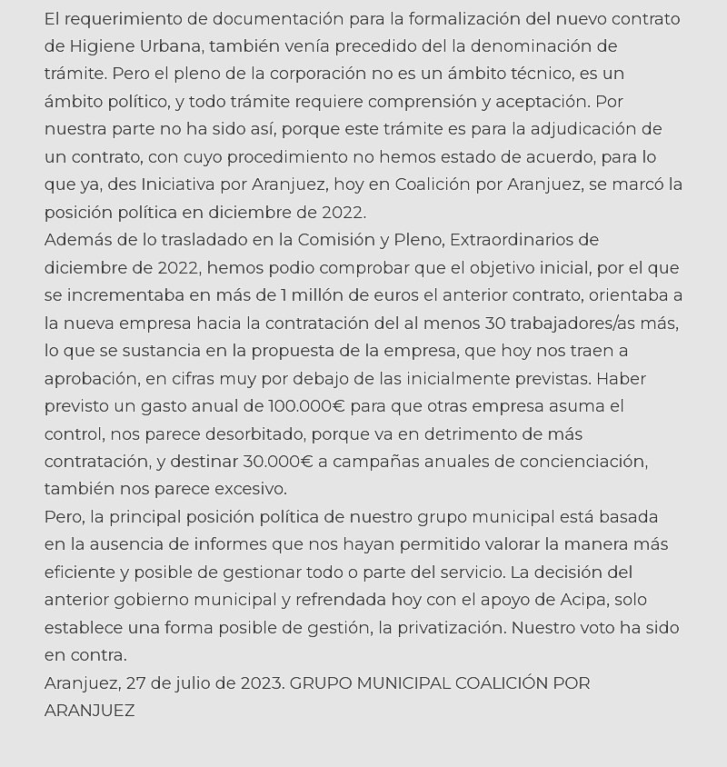 Valoración de la segunda parte del Pleno Extraordinario de hoy, en la que se trata el Plan Estratégico de Subvenciones y el Requerimiento de Documentación de Higiene Urbana