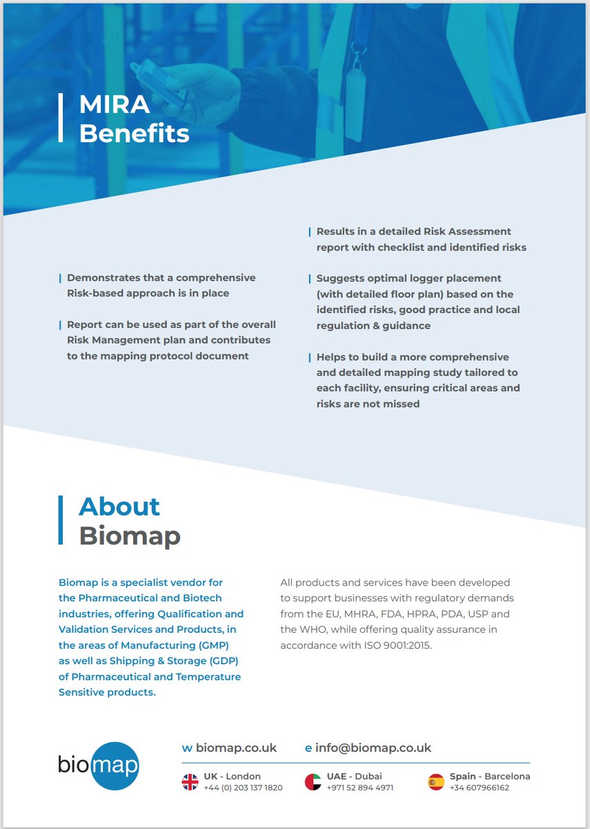 BiomapUK's tweet photo. Get detailed analysis of the potential temperature risks in your facility. Here is a summary of our MIRA service (Mapping Impact Risk Assessment).

To Know more, call us on +44 (0) 203 137 1820 or mail us at info@biomap.co.uk

#temperaturecompliance #temperaturemonitoring https://t.co/qoIicK0nkV