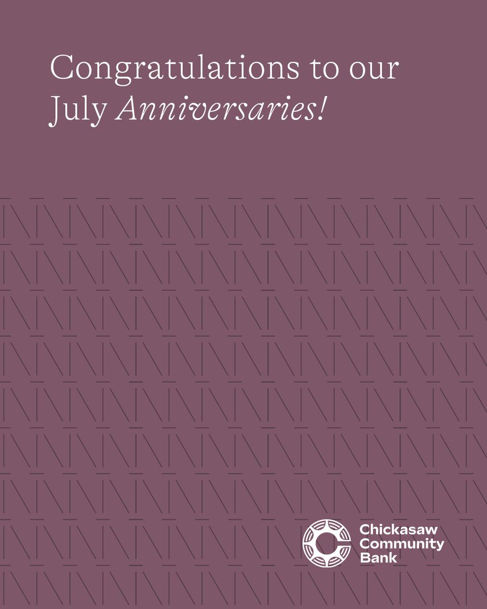 ChickasawBank's tweet photo. July brings an extra reason to celebrate as we honor our exceptional bank employees on their anniversary! 🎉. Thank you for your unwavering dedication, and here's to many more years of achievements! #buildingbetterlives https://t.co/z5iXib200N