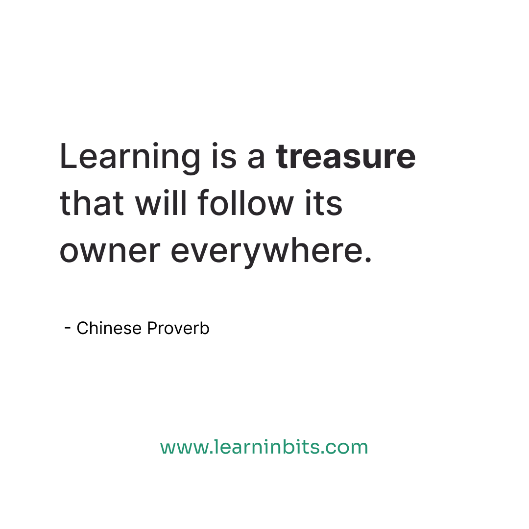 learninbits's tweet photo. 📖 “Learning is a treasure that will follow its owner everywhere.” - Chinese Proverb.
Treasure your time with microlearning!
#QuoteOfTheDay #LearnEfficiently #learninbits #learninpublic https://t.co/dBMU5PaioE