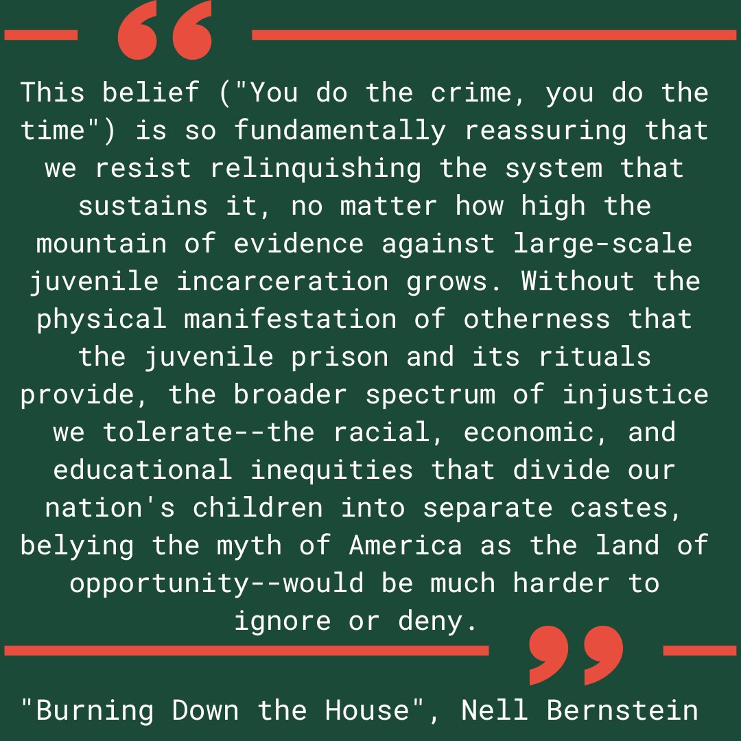 A bit of a longer quote from our book today, but one that spoke to all of us. @nellbernstein lays out so beautifully in hard truths how broken the idea of punitive measures are and how divisive it is to 'other' incarcerated kids. #JuvenileJustice #JJC30