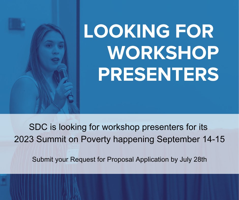 SDCMilwaukee's tweet photo. 🚨Final Call for Workshop Proposals! Tomorrow is the last day to submit your proposal for the 2023 Summit on Poverty. Don't miss this opportunity to share your insights and inspire change. Act now! Click the link to apply... https://t.co/yR86rlfI6C
#SDCMilwaukee #SOP2023 https://t.co/lFphLPDGVs