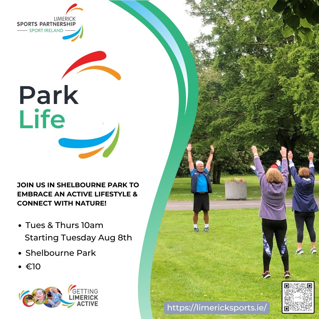 Limericksports's tweet photo. Park Life 🌳

Join us and embrace an active lifestyle, connect with nature, &amp; foster a vibrant community spirit!

📍 Shelbourne Park
⏲ Tues &amp; Thurs at 10am
📅 Aug 8th – Nov 16th

🔗https://t.co/12ClIHZJ4K

@Limerick_ie @sportireland @HealthyLimerick 
#ParkLife #ActiveLimerick https://t.co/wzYOvTHzrV