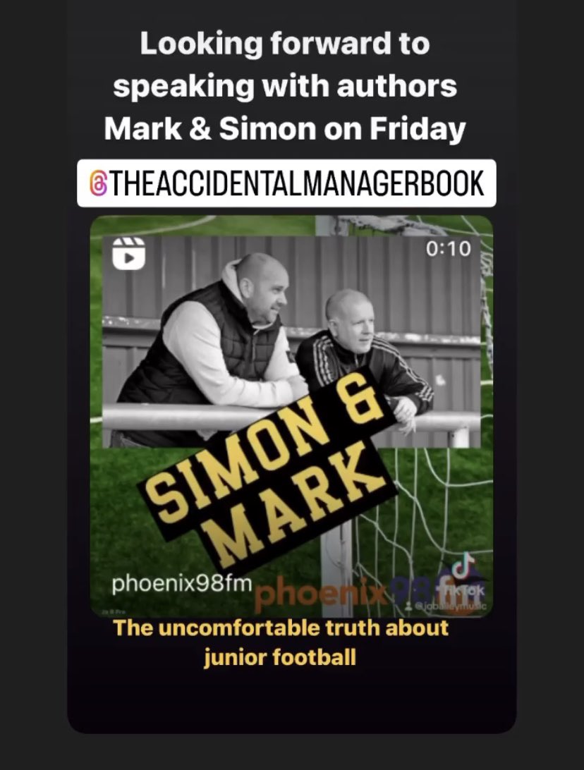accmanagerbook's tweet photo. We are looking forward to meeting Jo Bailey @jobaileymusic1 from @phoenixfm to chat about the book and the issues and challenges in junior grassroots football. Will be on at 3.30pm. Available on catch up as well- 98FM.  Thank you for the continued support, the feedback and reviews really do mean a lot to us. On any copy bought from us directly from our website a donation goes to @NSPCC 

https://t.co/azaotcFNn8