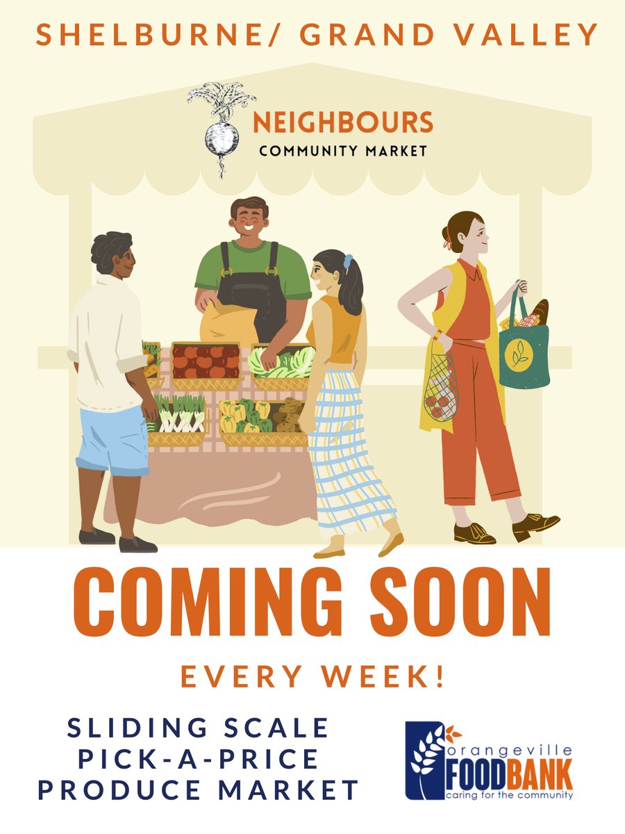 COMING SOON
Neighbours Community Market will be a sliding-scale weekly produce market that strives to make fresh food more accessible to community members.   💚

#FreshFoodForAll #Orangeville #DufferinCounty #GrandValley #Shelburne #FreshProduce #Community #Neighbours