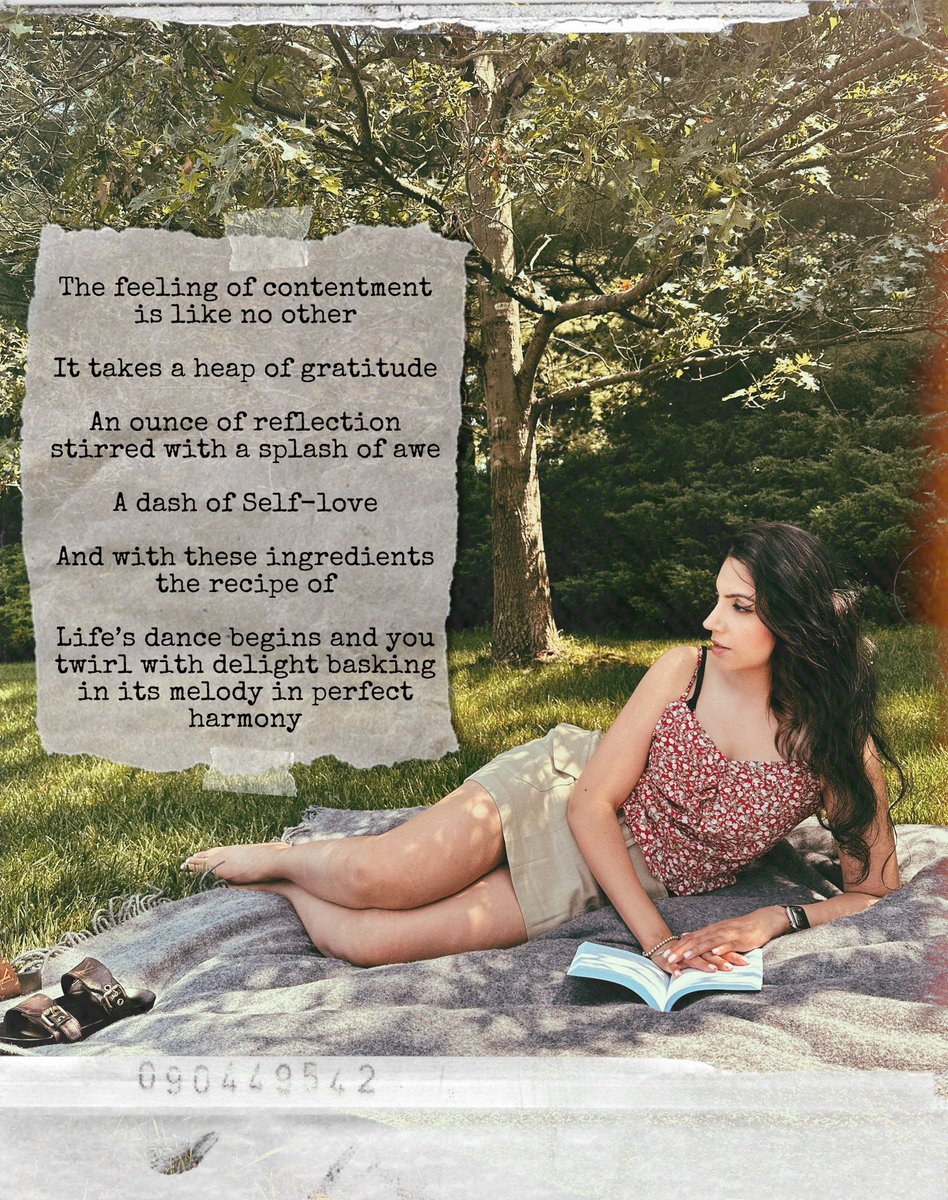 krishmawrites's tweet photo. Content 
The feeling of contentment is like no other 
It takes a heap of gratitude 
An ounce of reflection stirred with a splash of awe
A dash of Self-love
And with these ingredients the recipe of 
Life’s dance…  
By Krishma Arora
#poetrytwitter #poetrycommunity #poet #desi https://t.co/sLyMh3J3dy