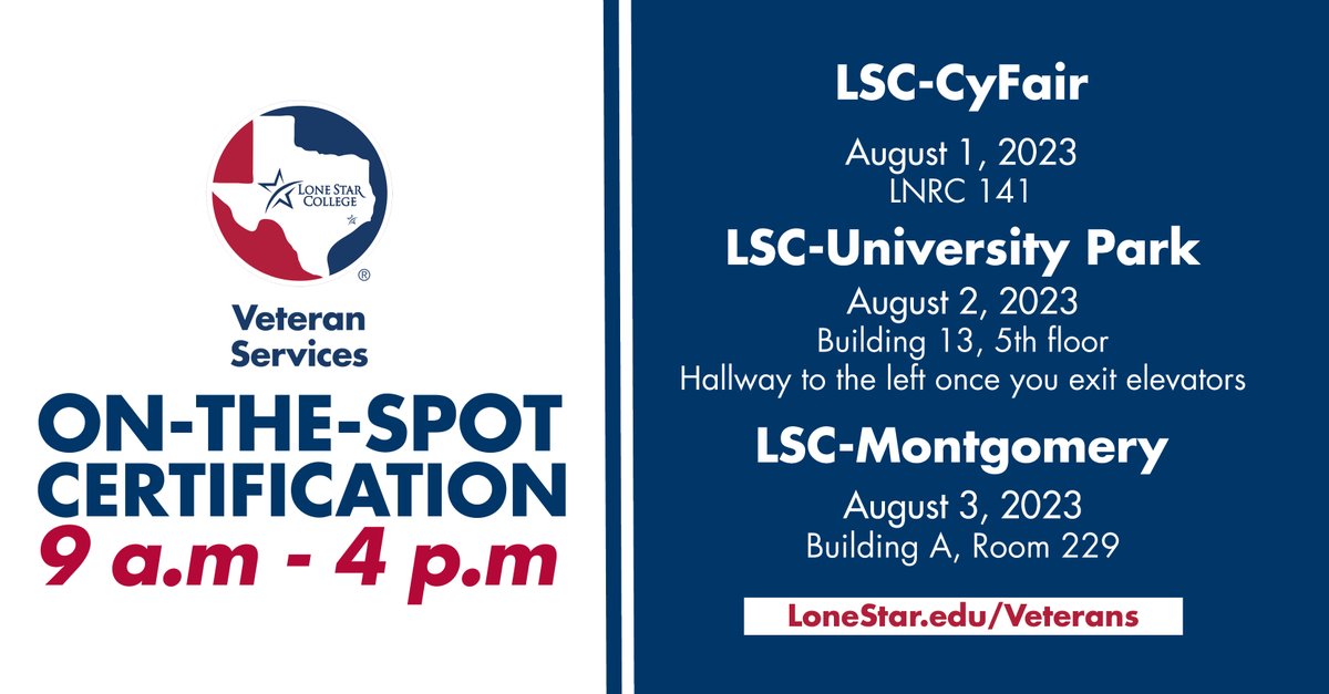 lonestarcollege's tweet photo. 📢 Attention Veterans! Don't miss the opportunity to get On-The-Spot Certifications next week! See you there! #Veterans #Certifications #LSC https://t.co/fTraapVPQd