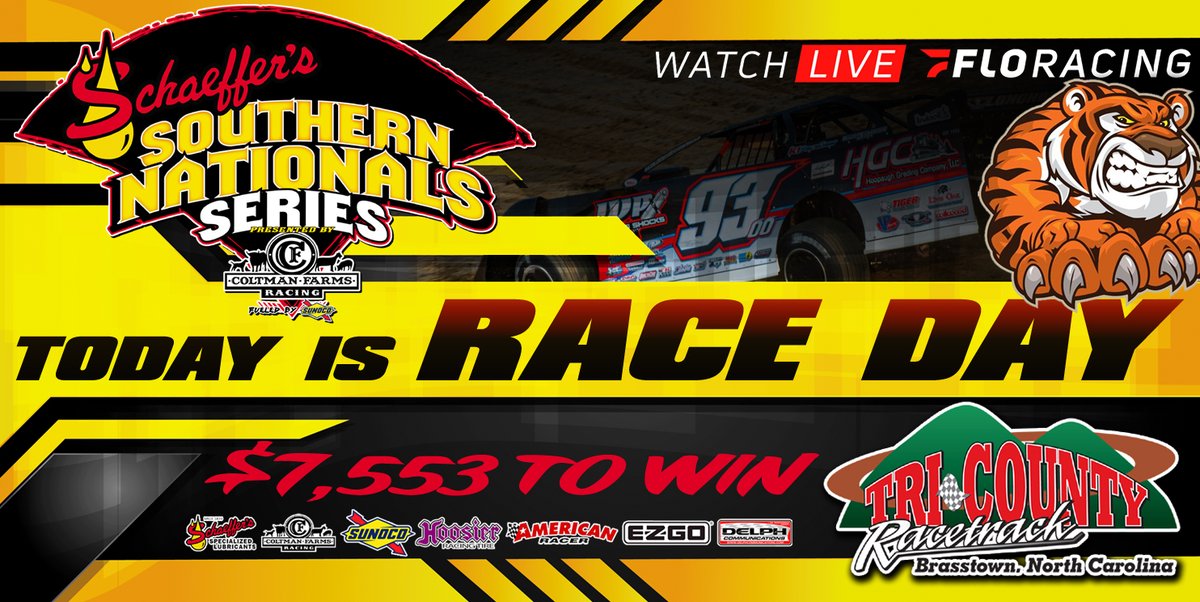 🏁 R A C E D A Y 🏁

Round 6 of the <a href="/SchaefferOil/">Schaeffer Oil</a> Southern Nationals Series takes us to Ray Cook's <a href="/tricountytrack/">Tri County Racetrack</a> in Brasstown, North Carolina tonight! A $7,553 payday is on the line for the Super Late Models. Let's pack out the "Tiger Pit" tonight!!

more 👇