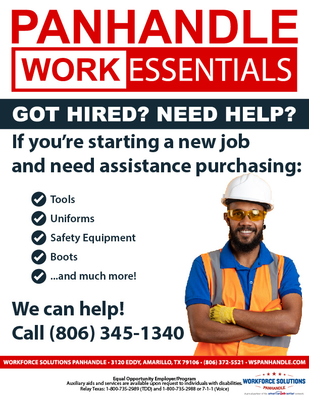 Have you started a new job and need help paying for work-related tools/equipment/clothes?

*WE CAN HELP YOU PAY FOR THEM*

To learn more and apply for these funds, you can call (806) 345-1340!

Take advantage of this unique opportunity!

#amarillojobs #workforcesolutionspanhandle