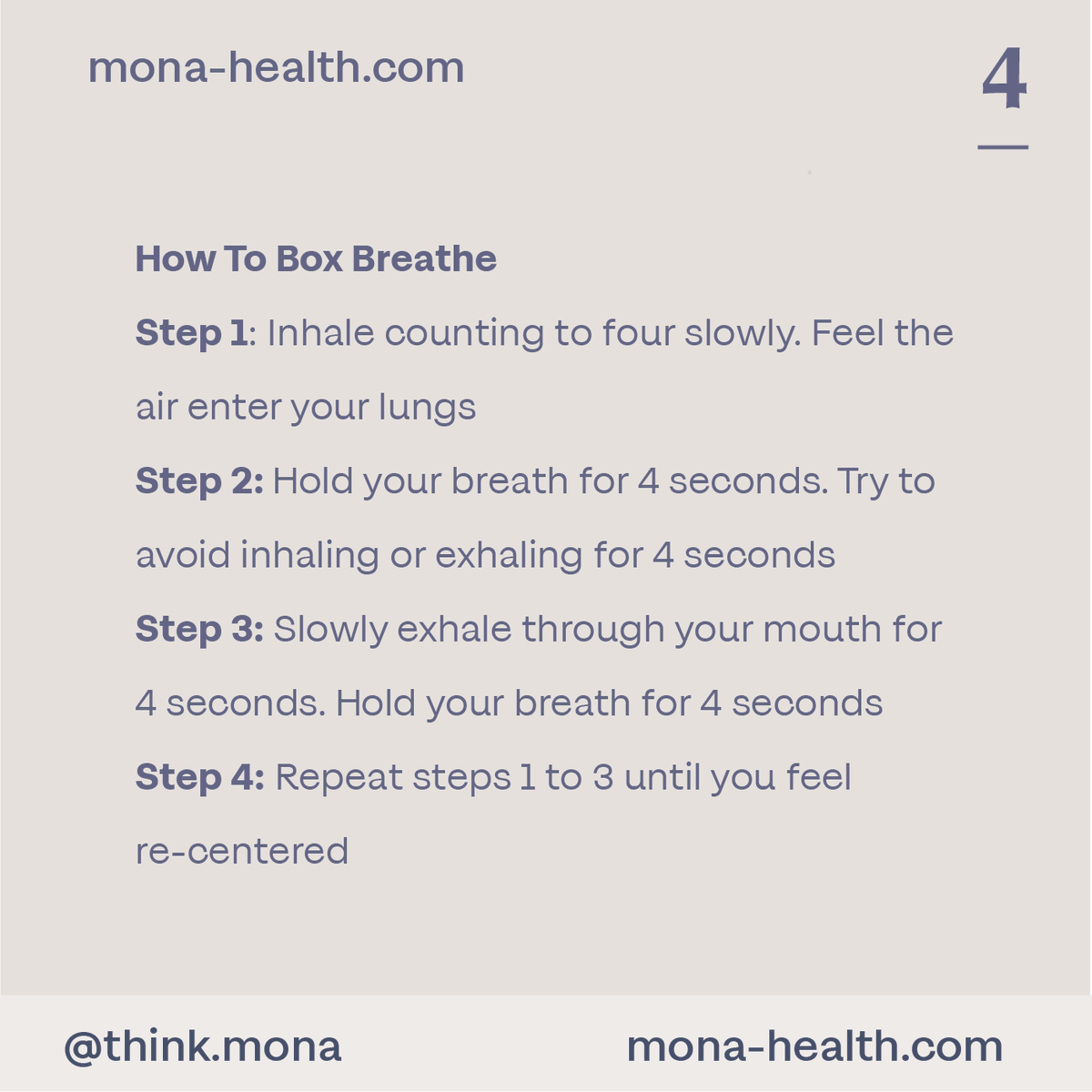 thinkmona's tweet photo. Box breathing is an everyday practice that can help cope with stress. 
#stressawareness #selfcare https://t.co/fQIiEJNTTo