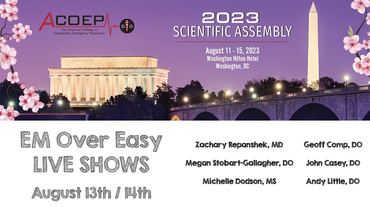 Excited to be a part of the <a href="/ACOEP/">ACOEP</a> Scientific Assembly next month in Washington DC. We'll have 2 LIVE shows with guests that include <a href="/ZackRepEM/">Zack Repanshek</a> @DrMomNom1 <a href="/gbcomp/">Geoff Comp</a> and Michelle Dodson! As always we'll be bringing the #morethanmedicine discussions to this amazing conference!