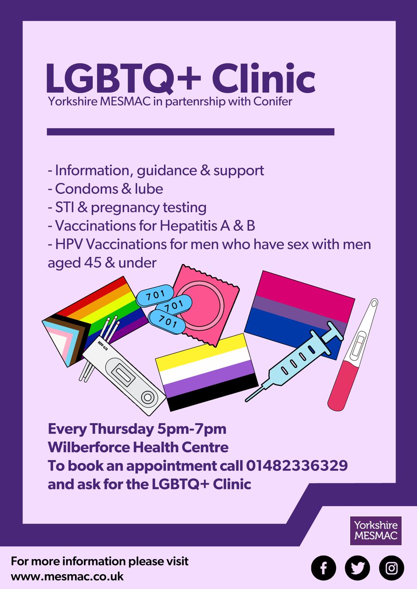 Looking for an #LGBTQ+ friendly space to get up to date on your sexual health?

We run a weekly LGBTQ+ Clinic alongside <a href="/ConiferHouse/">Conifer</a> at Wilberforce Health Centre

All welcome 🌈🏳️‍⚧️💜