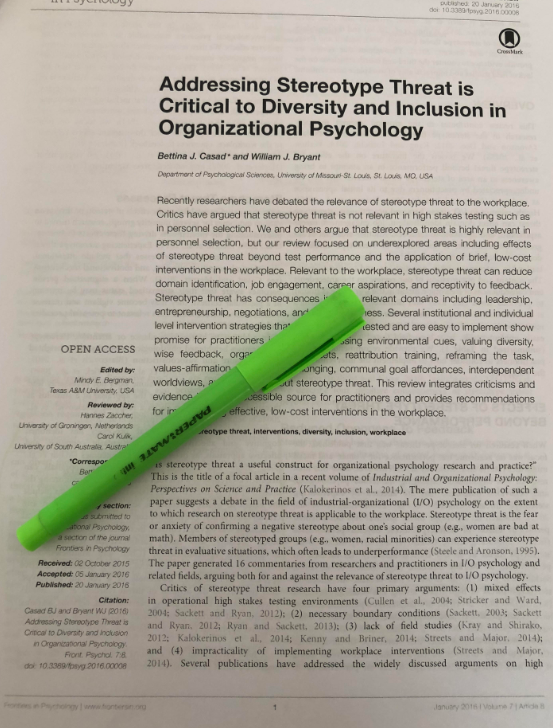 MessyCT's tweet photo. Excellent article from Casad and Bryant on Stereotype threat. As educational leaders, how are we first getting staff to acknowledge and recognize this is happening  in our schools and then what are we doing to address it? #EDLR5402 https://t.co/pKjz9CuLvp