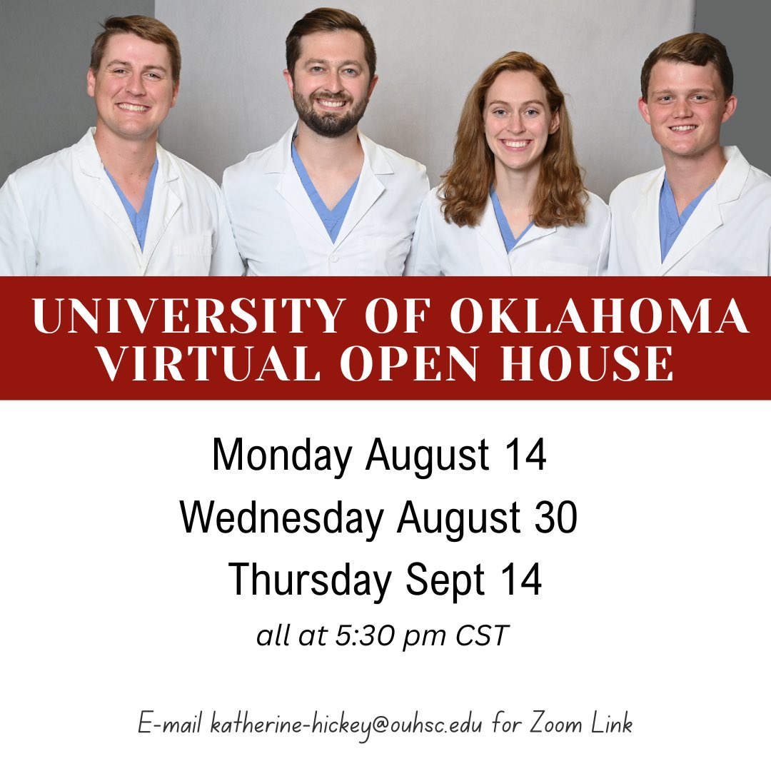 Mark your calendars! Please join us for one of our three open houses to meet our fantastic residents and faculty and learn more about the training program at OU Urology. @AmerUrological @Uro_Res @UroResidency @so_uro @OUHealth