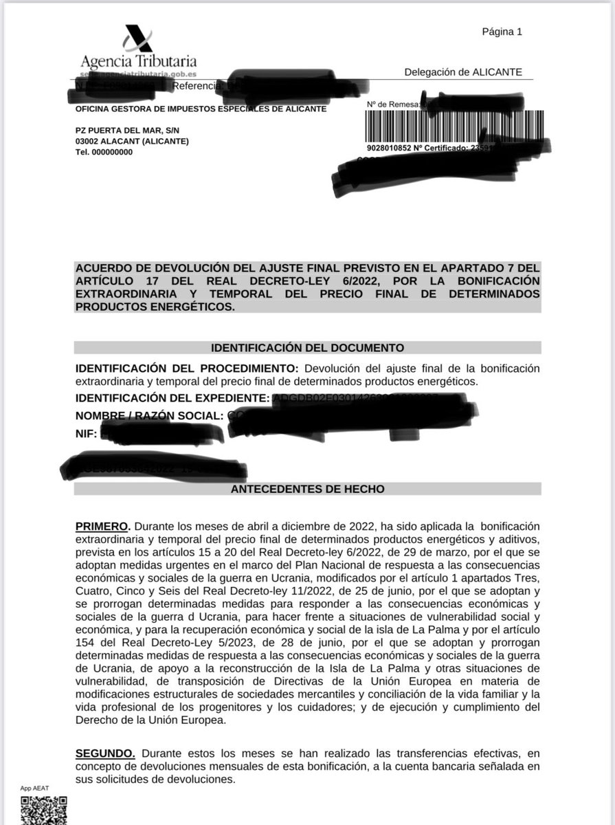 Buenas noticias para los colaboradores de la AEAT de los 20ct ⛽️con pagos pendientes
 
La AEAT empieza a acordar los pagos de las bonif no pagadas y denegadas que SI eran debidas y procedentes, usando el art. 17.7 RD 6/2022

La ilogica e injusticia de la AEAT corregida por fin!