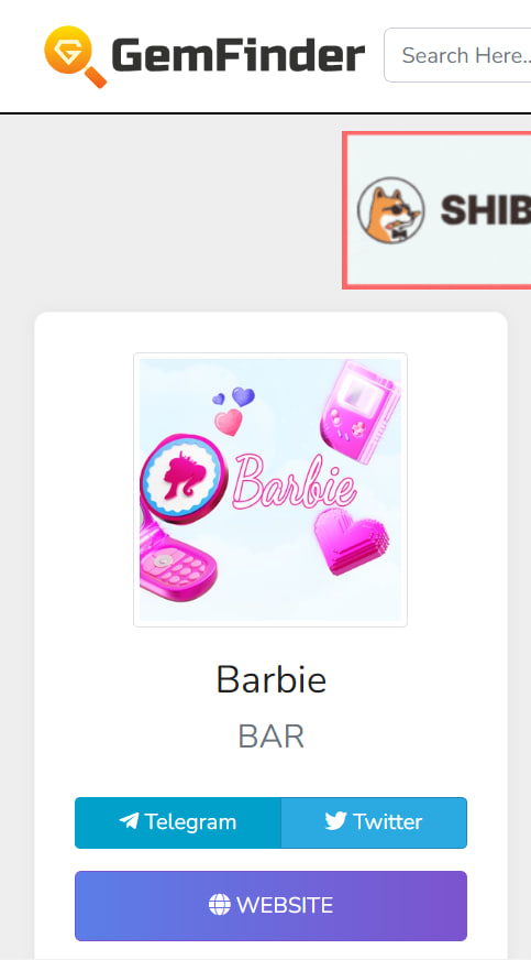 Barbie_token's tweet photo. Vote for #Barbie on GemFinder! 💗

You can already track the $BAR chart on GemFinder, but voting for our token will help the token advance on that platform.

💎 Cast your vote for $BAR: https://t.co/EkdWy30I96

#BarbieMovie #BarbieTheMovie @barbiethemovie #BarbieToken https://t.co/w8T0hWInpt