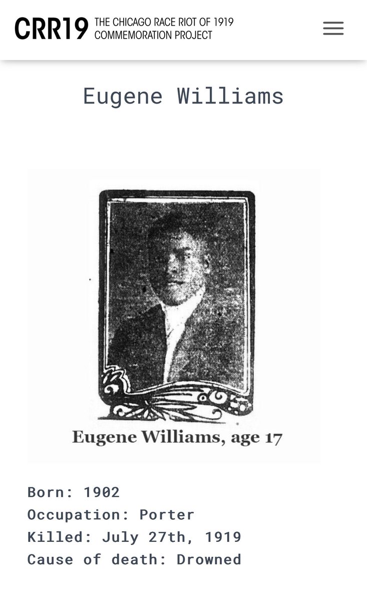 LqLana's tweet image. On July 27, 1919, 17-year-old Eugene Williams and his friends decided to seek relief from the blistering Chicago heat along the shores of Lake Michigan.  

The lake was segregated by an invisible line. 

They inadvertently drifted across the line that divided the waters by race.…