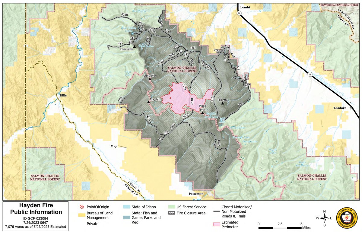 salmonchallisnf's tweet photo. #HaydenFire update for July 27, 2023
Fire Location: 18 miles W of Leadore, Idaho 
Size: 14, 745 acres
Containment: 0% 
Personnel: 624
Start Date: 7/19/23 
Cause: undetermined 
Incident Commander: Mike Johnston, Great Basin Type 2 Incident Management Team #7
📷 https://t.co/9W7OdpnF7K