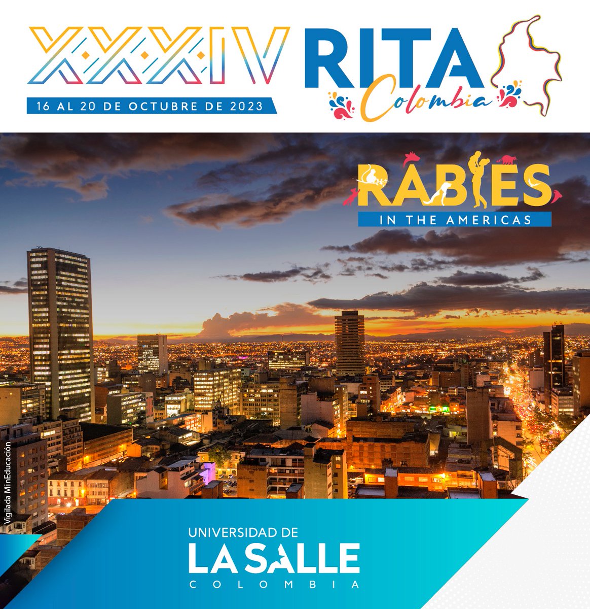 RevMedVet's tweet photo. La @unisalle, en especial la @agrosalle, tiene el gusto de comunicarles que entre el 16 y 20 de octubre, Colombia será sede de #Rabies In The #Americas (RITA) 2023 @RabiesIn Invitados a inscribirse en la página (recepción de trabajos: 19 de agosto): https://t.co/UkbPpTPOax https://t.co/LUIR644xi6