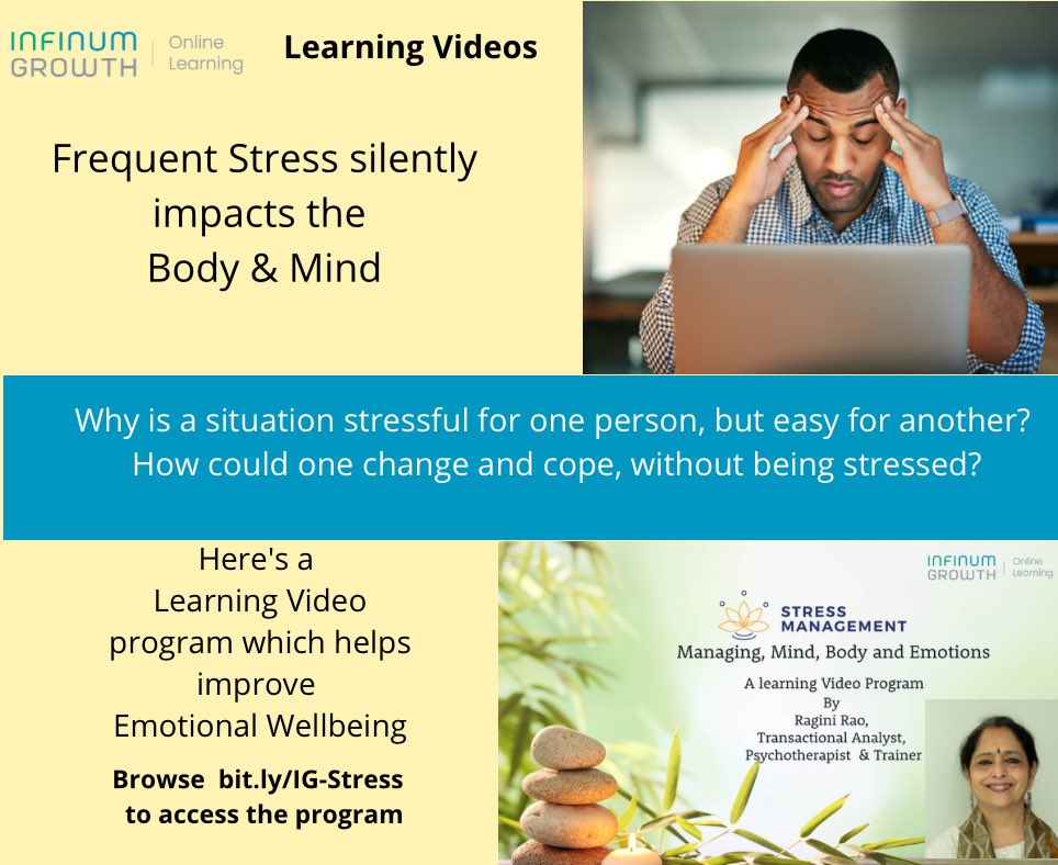 InfinumG's tweet image. #LearningVideo 

Are you often feeling stressed and don’t know how to resolve it.? Here’s a self help video program on managing stress. 
Visit bit.ly/IG-Stress to know more and to access the program.

#managingstress #emotionalsupport #stressatwork #stressfreelife
