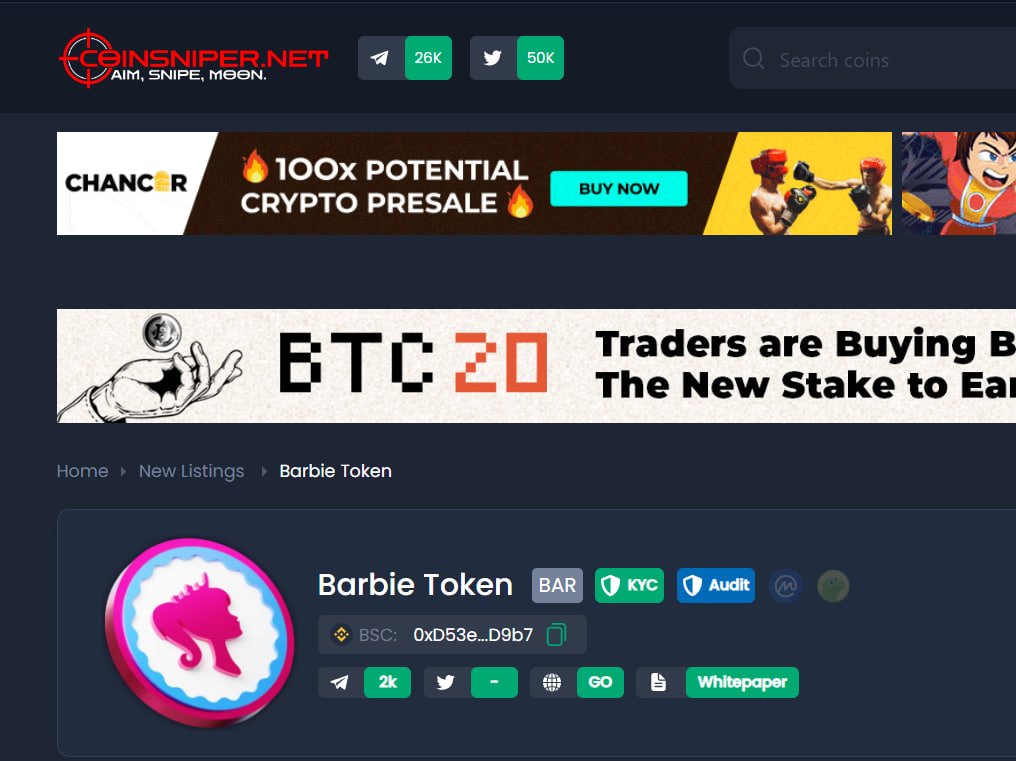 Barbie_token's tweet photo. 🚨 $BAR needs your vote on @coinsniper_net ! 🚨

We all want our project to succeed, but for that we need the help of our community!

💎 Vote for $BAR on CoinSniper: https://t.co/lKmuxvDIuH

#BarbieMovie #BarbieTheMovie @barbiethemovie #BarbieToken https://t.co/KJbMYmi2hd