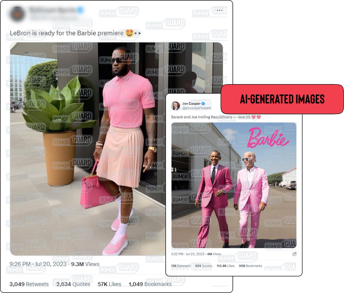 ❌ NO: LeBron James, President Joe Biden &amp; former President Barack Obama did not don pink outfits to promote or celebrate the Barbie movie, which premiered on July 21.

#RumorGuard post: bit.ly/PinkAIOutfits