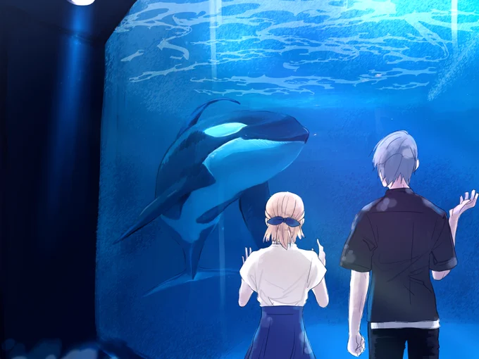 長義さに水族館デート行かせたかったのでらくがき…! 1枚目の背景は自分が撮った写真をあれこれ加筆したものです。
※女審神者いる 