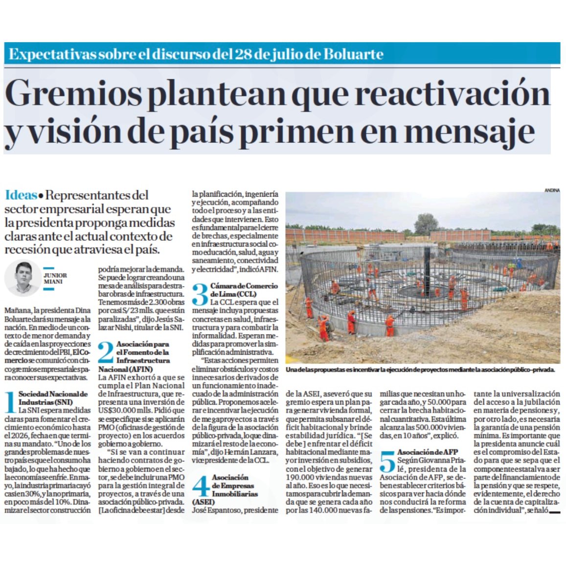 codip_pe's tweet photo. #NOTICIA | José Espantoso, presidente de ASEI, brindó para @elcomercio_peru  su visión del sector inmobiliario el cual espera que prime en el mensaje a la nación.

#UnidosporelDesarrollo #ComunicacionesInstitucionales https://t.co/yBqFmUyEqJ