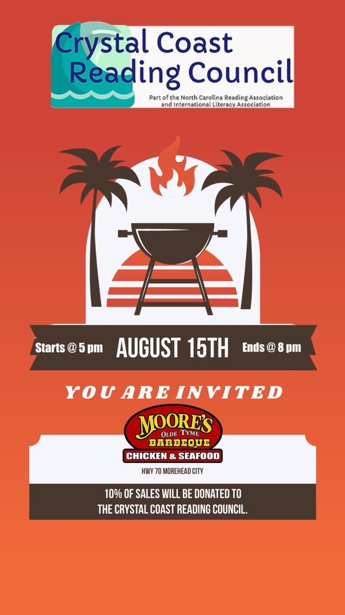 Mark your calendar! 
August 15th to Moore’s BBQ! From 5-8 pm, 10% of sales will go to the council to help with upcoming programming and events!