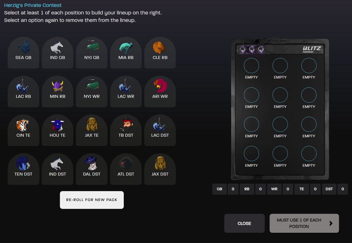 Interested in a new way to play Best Ball?

Make your team in under 3 minutes and no longer be limited to just individual players - take the entire position group!

Giving one FREE entry to each of my Twitter followers (locks September 7th): otmnft.com/blitz-fantasy/…