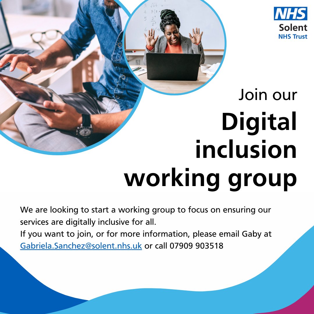 We are looking for people to join our digital inclusion working group!

This group is open to everyone, no matter how confident you feel with technology, we want to hear from you.📢💢

#communityvoices #digitalinclusion #NHSSolent #positivechange
