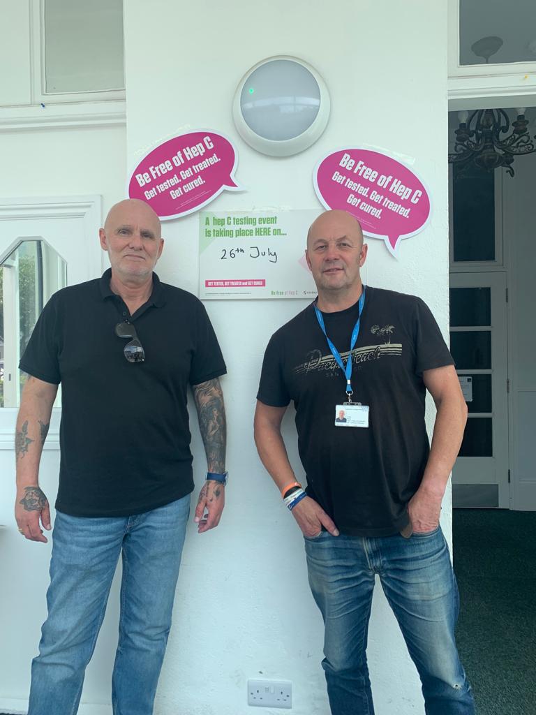 SussexHepatitis's tweet photo. In a week of events leading up to World Hepatitis Day tomorrow, Mark and Craig from the @HepatitisCTrust visited the Jevington Hotel in Eastbourne, to raise awareness of Hep C... https://t.co/aI7ZiebUOU