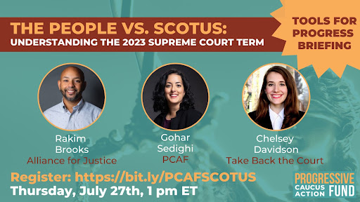 What does an extremist court mean for you and your rights? Join @WeAct4Progress, @TakeBacktheCt, and our @BrooksRakim for “The People vs. SCOTUS: Understanding the 2023 Supreme Court Term” TODAY at 1pm ET bit.ly/PCAFSCOTUS4