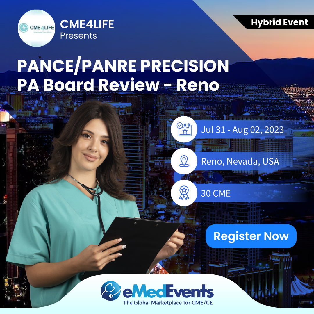 eMedEvents's tweet photo. Level up your career with the PANCE/PANRE PRECISION PA Board Review in Reno. Join CME 4 Life from Jul 31 - Aug 02, 2023
Register Now: https://t.co/4zCQZYcGOM
#hybridevent #PANCE #PANRE #socialsystem #CME #CE #GlobalCME #eMedEd #eMedEvents https://t.co/okstTAXx1D