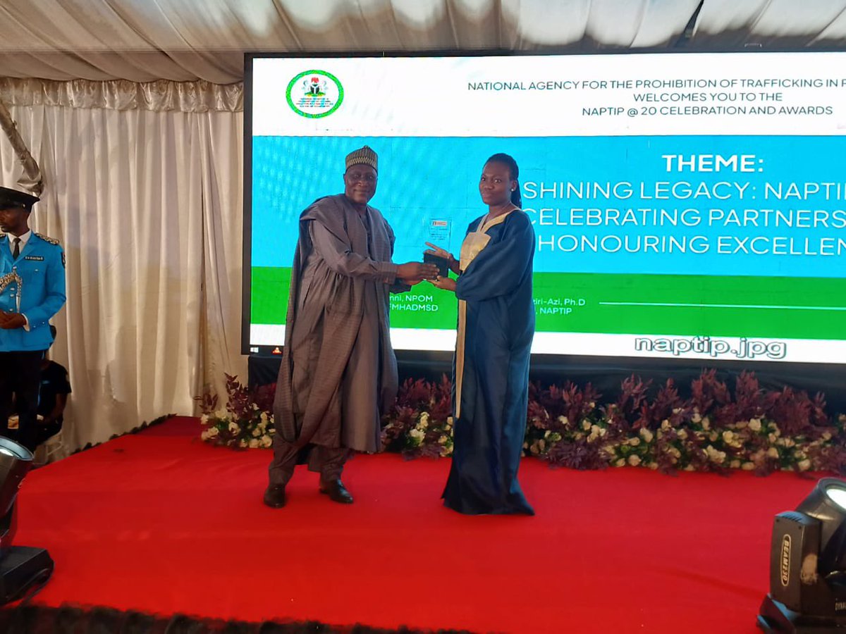 AbiodunEssiet's tweet photo. Thank you @naptipnigeria for the award and congratulations on a trailblazing 20th anniversary. I dedicate this award to all SGBV Responders ( protection officers, NGOs, Social workers....) @aeig4girls @AishaYesufu @RinsolaAbiola @woye1 @CoadyStFX @WashFellowship @opengovpart https://t.co/UtE8KACnvW