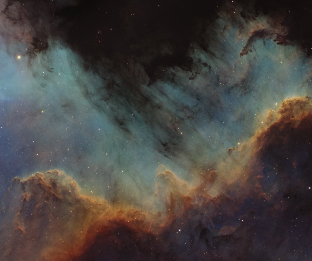 Cygnus Wall 2023 Finally a break from the smoke and clouds last week to try narrowband with my Askar 130PHQ. I’m very happy with the results! Astrobin for full res and tech details: astrob.in/b6x61h/0/ #Astrophotography