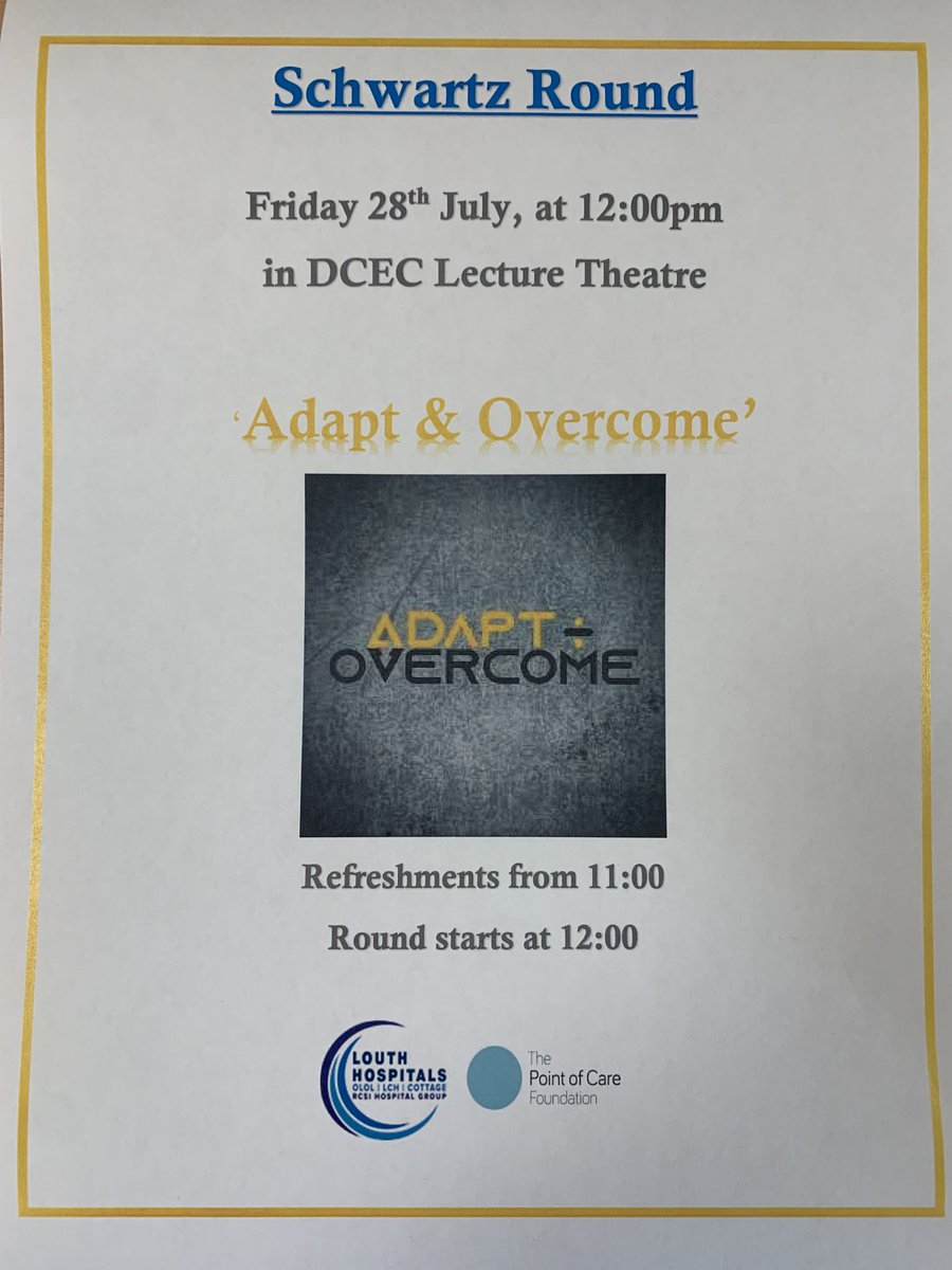 ShazzFen's tweet photo. 🌼Reminding all staff @ Louth hospitals 🌼 Come join us for Schwartz Rounds Friday 28th @12:00
Refreshments from 11am
⁦@NursingOlol⁩ ⁦@Edolol1⁩ ⁦@OlolRadiology⁩ ⁦@OLOLMat_Unit⁩ ⁦@HealthPromoOLOL⁩ ⁦@PharmacyOLOL⁩ ⁦@KirwanEdel⁩ https://t.co/VpscXJnweD