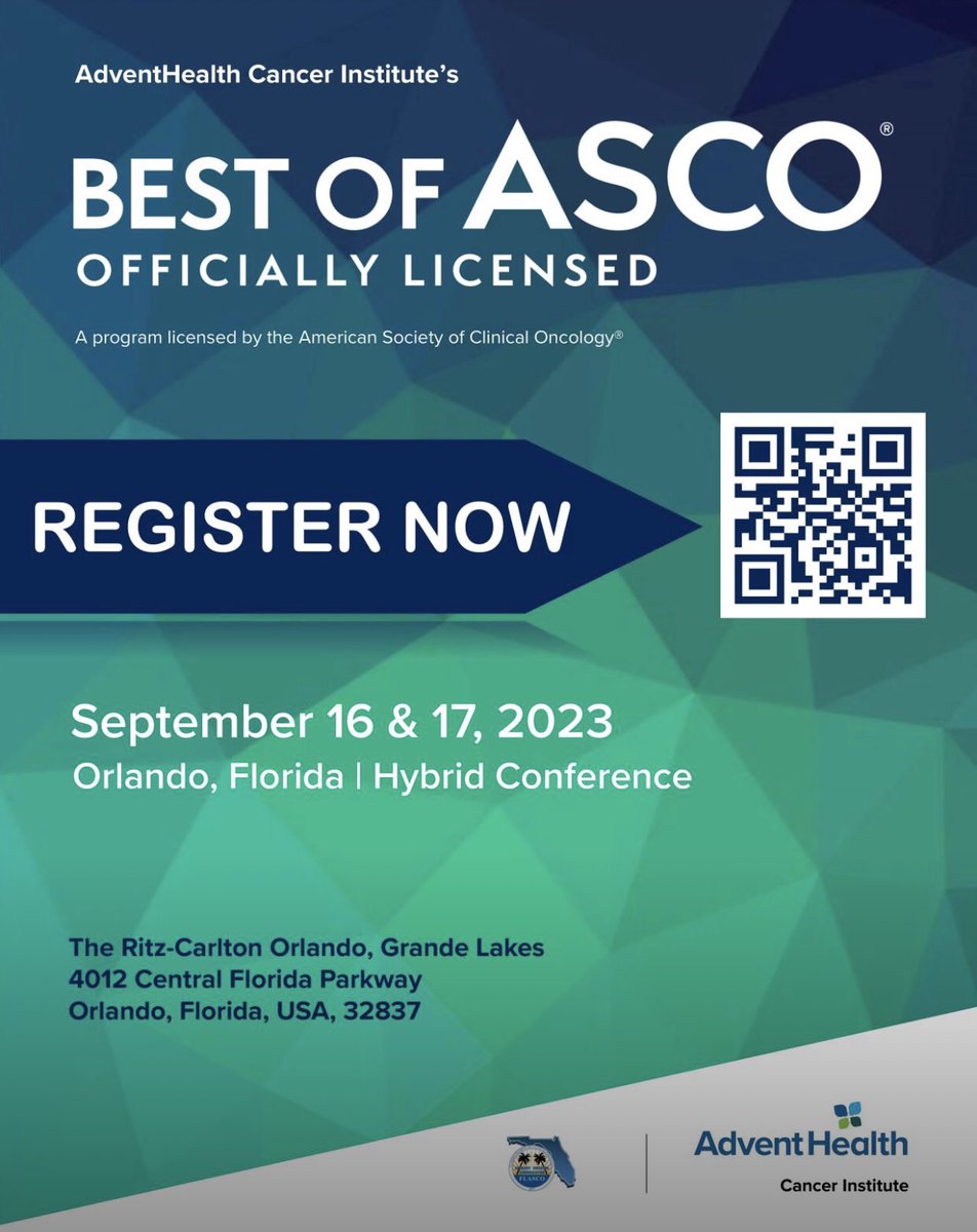 Join AdventHealth Cancer Institute's 10th Annual licensed Best of ASCO® meeting bringing the highlights of the ASCO Annual Meeting held at The Ritz-Carlton Orlando, Grande Lakes!
 
 REGISTER HERE: lnkd.in/gupcaJee
 #oncology #bestofasco #medicaleducation #ascohighlights