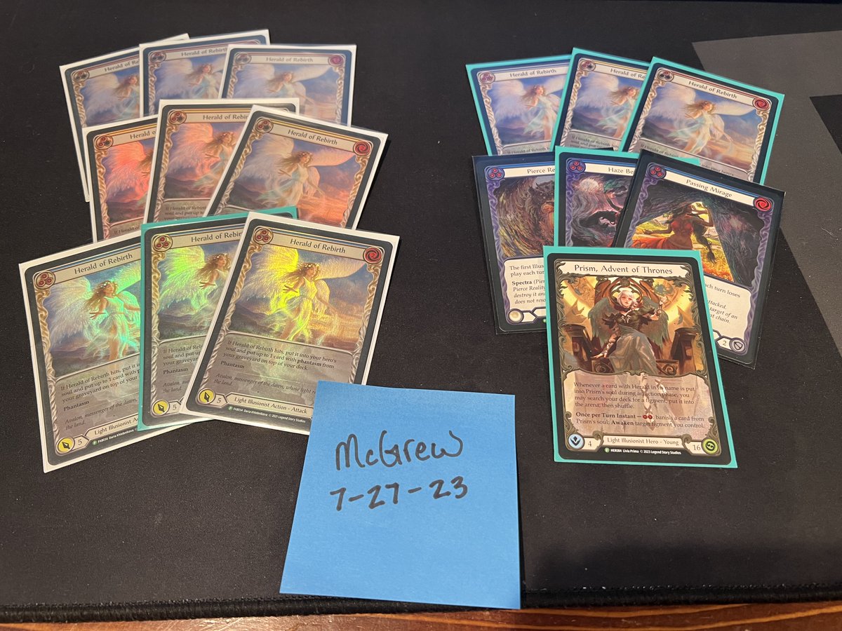 Selling Illusionist Bling
Paypal or Venmo 

Prism, Advent of Thrones CF Promo $125 
Herald of Rebirth EA RF Promos 3 Red, 3 Yellow, 3 Blue $280 
Haze Bending, Pierce Reality, Passing Mirage CF Promos (Bundle) $60 
Herald of Rebirth EA RF Promos 1 Red, 1 Yellow 1, Blue $95